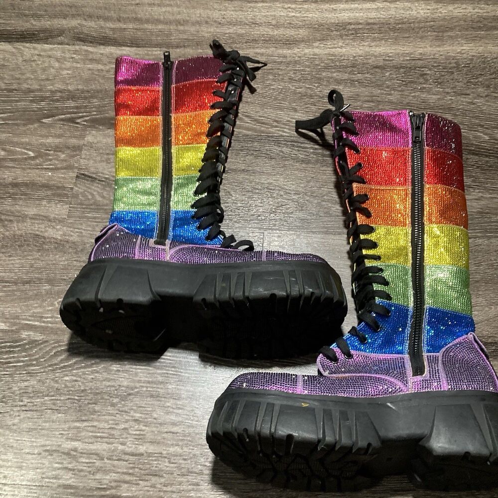 Dolls Kill Club Rainbow Glitter Boots Womens 11 - Picture 6 of 11